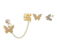 LIGHTAOTAO 3pcs Golden Butterfly Ear Cuff Set for Women, Alloy Rhinestone Earrings, Comfortable to Wear and Not Easy to Fade, for Daily Fashion and Elegant Occasions
