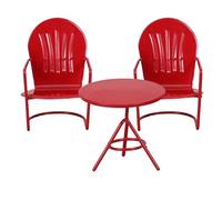 LIGHTAOTAO 3pcs Miniature Dollhouse Furniture Dining Set with Red Iron Table and Chairs, Rustic Vintage Style for Pretend Play and Glass Dome Decoration, Stable Display for Realistic Dining