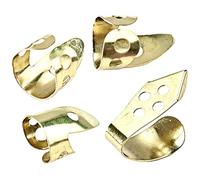 LIGHTAOTAO 4Pcs Gold Stainless Steel Guitar Thumb and Finger Picks Set with Holes for Ukulele Banjo Multi-Functional Finger Protectors Musical Instrument Accessories