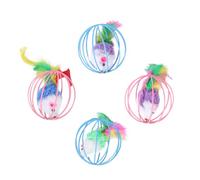 LIGHTAOTAO 4pcs Plush Rat Cat Toys Set with Cage, Realistic Fake Mouse Ball for Kitten Interactive Play, Pet Cat Teaser Toys for Indoor Fun and Exercise Random Color