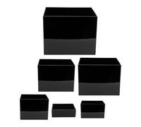 LIGHTAOTAO 6pcs Black Acrylic Cube Display Boxes with Hollow Bottom and Nesting Design, Stable Modern Square Risers for Cosmetics and Collectibles Showcasing on Counters