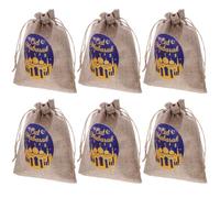 LIGHTAOTAO 6pcs Eid Drawstring Bags Linen Treat Bags with Delicate Party Themed Classic Eid Elements Design Reusable and Easy to Open for Ramadan