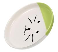 LIGHTAOTAO Ceramic Shallow Cat Food Bowl with Green Cat Face Design Flat Kitten Plate for Wet Food and Raw Meat Feeding Indoor Pet Feeding Dish and Kittens