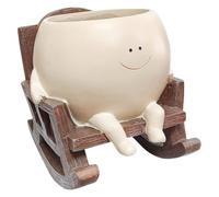 LIGHTAOTAO Creative Beige Resin Rocking Chair Succulent Planter Pot with Face Design for Indoor Green Plants, Purifying Air and Soothing Motion, for Home Decor and Decorative Plant Display
