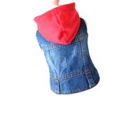 LIGHTAOTAO Retro Red Denim Dog Vest with Knitted Hat for Puppies, Button Closure Design Protecting after Hair Cut, Lightweight Pet Apparel Suitable for Spring, Summer and Autumn Outdoor Wear