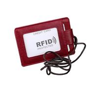 LIGHTAOTAO RFID Leather Neck Hanging Id Badge Holder Travel Document Case for Men Women Students Teens Lightweight Secure Name Tag Protector for Work School Camping Hiking Red