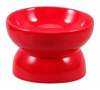 LIGHTAOTAO Small Red Ceramic Elevated Pet Feeding Bowl with Slanted Mouth and High Feet, Dog Feeder Dish for Comfortable and Slow Feeding, Non-Toxic Food-Grade Material for Puppies and Cats
