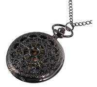 LIGHTAOTAO Vintage and Thin Smooth Chain with Hollow Web Carved Front Pocket Watch Black Alloy Quartz Retro Style Suitable for Christmas