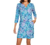 Lightbare Women's 3/4 Sleeve Dress with Pockets UPF 50+ Casual Sun Dress Clothes Women's Clothing Breathable Quick Dry for Beach Hiking Outdoors Party, Watercolor Bloom Flower, 3XL