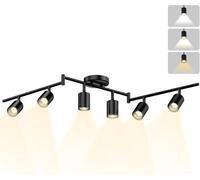 Lightbiz 6 Way LED Ceiling Spotlight, 3 Color Adjustable Kitchen Lights Ceiling Including 6 x GU10 Bulbs, Spot Lights Ceiling with Rotatable Heads, Modern Fixture for Kitchen Living Room Hallway