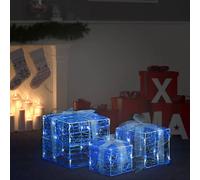 Lighted Acrylic Gift Boxes Blue 3pc Stack Set L/M/S Cold White 48LED Waterproof
