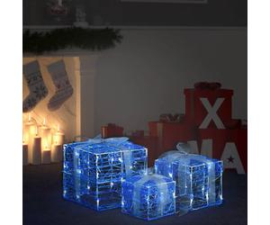 Lighted Acrylic Gift Boxes Blue 3pc Stack Set L/M/S Cold White 48LED Waterproof