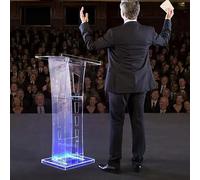 Lighted Acrylic Podium Stand for Churches & Events - Clear Presentation Pulpit with Spacious Reading Platform, Perfect for Conferences, Classrooms, and Public Speaking