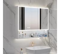 Lighted Aluminum Medicine Cabinet with Anti-Fog Mirror Wall-Mount Storage Touch Switch Open Rack & Tissue Holder White 60x13x70cm (23.6x5.1x27.6in)