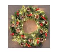 Lighted Artificial Christmas Wreath with Mixed Decoration and Pre-Strung White LED Lights - B - 40cm