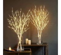 Lighted Birch Branches, 32in Artificial White Birch Twig with 50 LED Lights - Battery Operated, Fairy Willow Branch Lights for Home & Festive Scenarios (2Pcs)
