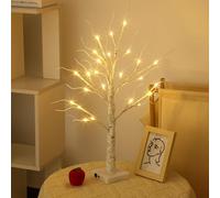 Lighted Birch Tree, 2FT/60CM LED Easter Tree Birch Twig Lights, Christmas Tree Light with 24 LEDs, Battery/USB Powered Indoor Warm White, Light up Twig Tree for Home Party Wedding Christmas Decor