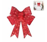 Lighted Christmas Bow Decoration Pre-Lit LED Christmas Bow Outdoor Hanging Large Xmas Red Bows Pre Lit Red Wreath Bows Light Up LED Holiday Hanging Décor for Xmas Tree Topper Front Door Wall Window