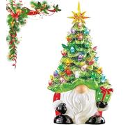 Lighted Christmas Gnome Tree, 8 Inch Faceless Old Man Ceramic Christmas Tree, Small Mini Prelit Xmas Holiday Decor for Tabletop, Home, Room and Office (1pc)