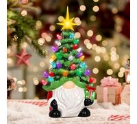 Lighted Christmas Gnomes Decorations, 8 Inch Faceless Old Man Ceramic Christmas Tree, Resin Gnome Ornamen, Small Mini Prelit Xmas Holiday Decor for Home Office Tabletop Room Fireplace