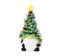 Lighted Christmas Gnomes Decorations, 8 Inch Faceless Old Man Ceramic Christmas Tree, Small Mini Prelit Xmas Holiday Decor for Tabletop Home Room Table Fireplace Office