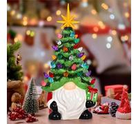 Lighted Christmas Gnomes Decorations, Ceramic christmas tree, Resin Gnome Figurines, Christmas Decorations, Mini Pre-lit Hand-Painted Xmas Tree Decor for Home Indoor