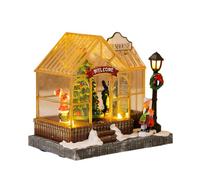 Lighted Christmas Musical Figurine Desk Decoration With LED Light Rotating Tree Animated Village House Resin Ornament Light Up Musical House Ornament