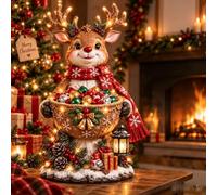 Lighted Christmas Sweet Bowl Collection, Xmas Candy Bowl Santa Figurine | Red Outfit Christmas Santa Figure, 6 Festive Designs, Character Candy Dish for Xmas Party Home Shop Holiday Decoration