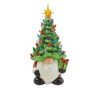 Lighted Christmas Tinsel Gnomes Decorations, Lighted Up Faceless Old Man Ceramic Christmas Tree, Small Mini Prelit Xmas Holiday Decor for Tabletop Home Room Table Fireplace Office