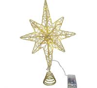 Lighted Christmas Tree Topper - 20 LED Large Glitter Star for Holiday Decor, 7.8 Inch Twinkle Treetop Ornament, Easy Installation Indoor Decorations (Golden)