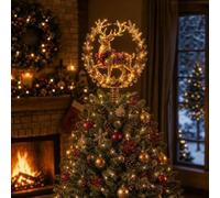 Lighted Christmas Tree Topper,3D Festive Figure Christmas Tree Toppers，D | Christmas Tree Star With Warm Led Lights，Stable Spring Base For Xmas Tree Decor， For Living Room Fireplace Holiday Party
