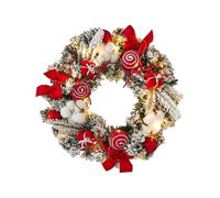Lighted Christmas Wreath,11.81in Prelit Wreath Christmas Outdoor Decorations Snowy Flocked with Balls - Battery Operated Door Hanger for Indoor Outdoor Fireplace Mantle Wall Window