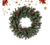 Lighted Christmas Wreath | 18 Inch Artificial Traditional Garland - with Hook Christmas Door Wreath | for Your Outside Porch Spring Welcome Farmhouse Winter Holiday