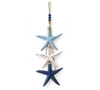 Lighted Coastal Wooden Starfish & Fish Hanging Decor, Beachy Nautical Wall Ornament with Warm LEDs for Bathroom, Porch and Beach House (Starfish,No Light)