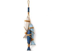 Lighted Coastal Wooden Starfish & Fish Hanging Decor, Beachy Nautical Wall Ornament with Warm LEDs for Bathroom, Porch and Beach House (Fish,No Light)