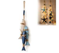 Lighted Coastal Wooden Starfish & Fish Hanging Decor (Fish,No lights)