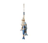 Lighted Coastal Wooden Starfish & Fish Hanging Decor with Warm Led, Mediterranean Decorative Starfishs & Fishes Hanging Ornaments for Home, Cafe & Restaurant