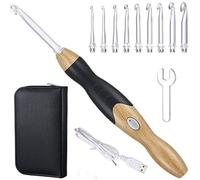 Lighted Crochet Hooks Set, 9 Sizes Light up Crochet Hook with Case, USB Rechargeable LED Crochet Hooks with Interchangeable Crochet Head for Arthritic Hands, 2.5mm to 6.5mm(Natural)
