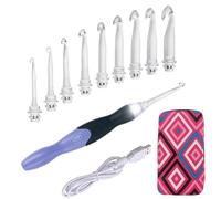 Lighted Crochet Hooks Set- Rechargeable Crochet Hook with Latest Case, 9 in 1 Interchangeable Heads Light Crochet Hooks with Accessories… Blue Pink-Size 9