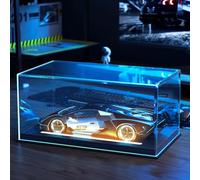 Lighted Display Case for 1/18 Scale Model Cars , No Assemble Show Case with Lights and Leather Base, Clear Acrylic Display Box for Cars Baseball Tennis Dust Proof UV Protection(13x7x6inch)