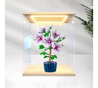 Lighted Display Case for le-go 10372 Hibiscus Bouquet - Acrylic Showcase with Alloy Frame & LED Light, Botanical Brick Dust Cover 30x20x40cm (A)
