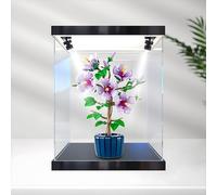 Lighted Display Case for le-go 10372 Hibiscus Bouquet - Acrylic Showcase with Alloy Frame & LED Light, Botanical Brick Dust Cover 30x20x40cm (D)