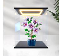 Lighted Display Case for le-go 10372 Hibiscus Bouquet - Acrylic Showcase with Alloy Frame & LED Light, Botanical Brick Dust Cover 30x20x40cm (C)
