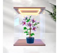 Lighted Display Case for le-go 10372 Hibiscus Bouquet - Acrylic Showcase with Alloy Frame & LED Light, Botanical Brick Dust Cover 30x20x40cm (B)