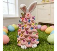 Lighted Easter Bunny Tree, Battery Operated LED Resin Tabletop Decor with Colourful Lights and Rabbit Ears, Spring Holiday Home Decoration & Gift (Pink)