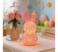 Lighted Easter Hollow Out Bunny Figurine, 3D Print Hollow Out Bunny Lamp, Light Up Easter Rabbit Statues for Easters Basket Stuffers, Spring Home Decor Gifts for Mothers Day, Birthday, Easters