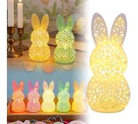 Lighted Easter Hollow Out Bunny Figurine,3D Rabbit Lamp Figurines Ornament for Living Room Office Bedroom,Spring Farmhouse Holiday Bunnies Statues,Light Up Animal Table Bookshelf Decor (White)