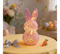 Lighted Easter Hollow Out Bunny Figurine,3D Rabbit Lamp Figurines Ornament for Living Room Office Bedroom,Spring Farmhouse Holiday Bunnies Statues,Light Up Animal Table Bookshelf Decor (Purple)