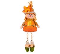 Lighted Fall Scarecrow Plush with Beaded Dangling Legs Handmade Sitting Scarecrow Dolls with Sunflower Top Hat & Straw, Autumn Shelf Sitters Gifts for Harvest Holiday Kitchen Table(A)