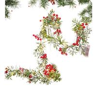Lighted Garland - 1.75m/, LED String, Red Berry Design | Battery Operated, Flexible, Christmas Decoration, Table Centerpiece For Home, Porch, Fireplace, Stairs, Indoor, Outdoor